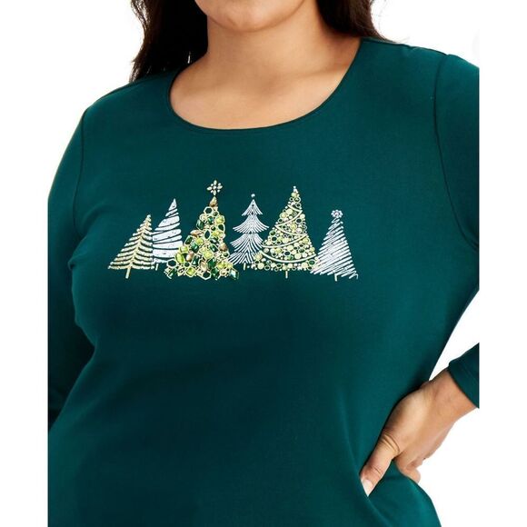 Karen Scott Long-Sleeve Top Spruce Night XL - Picture 2 of 5